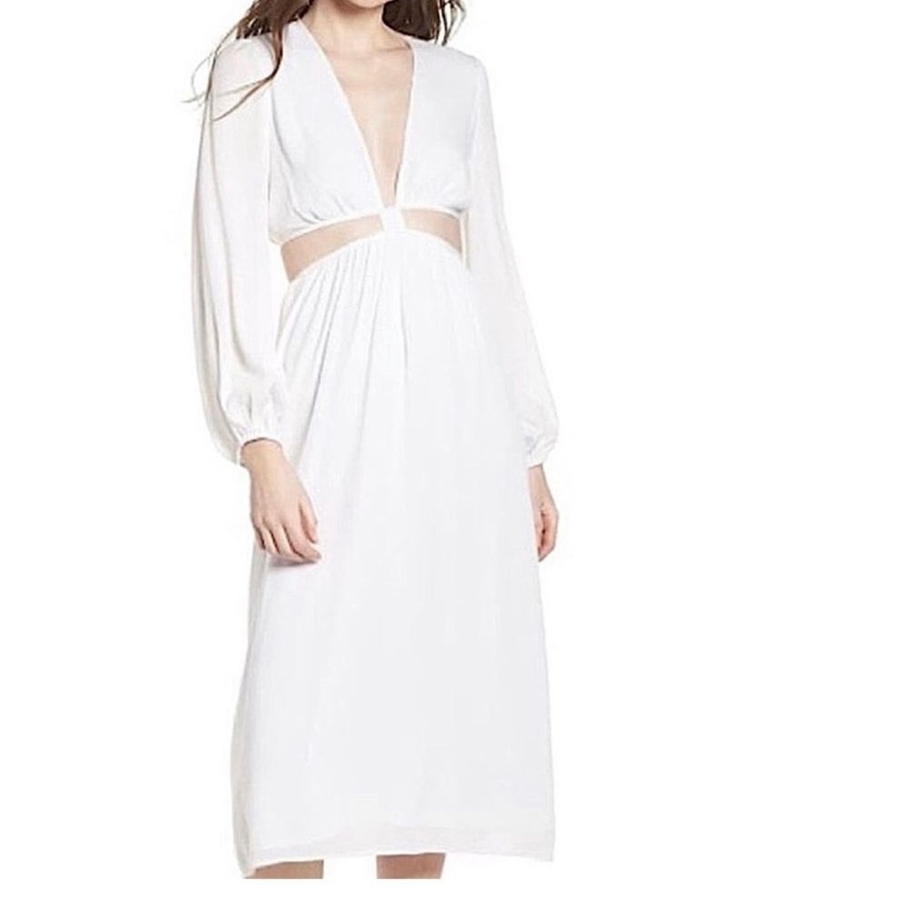 WAYF babylon cut out midi dress long sleeve ivory medium
